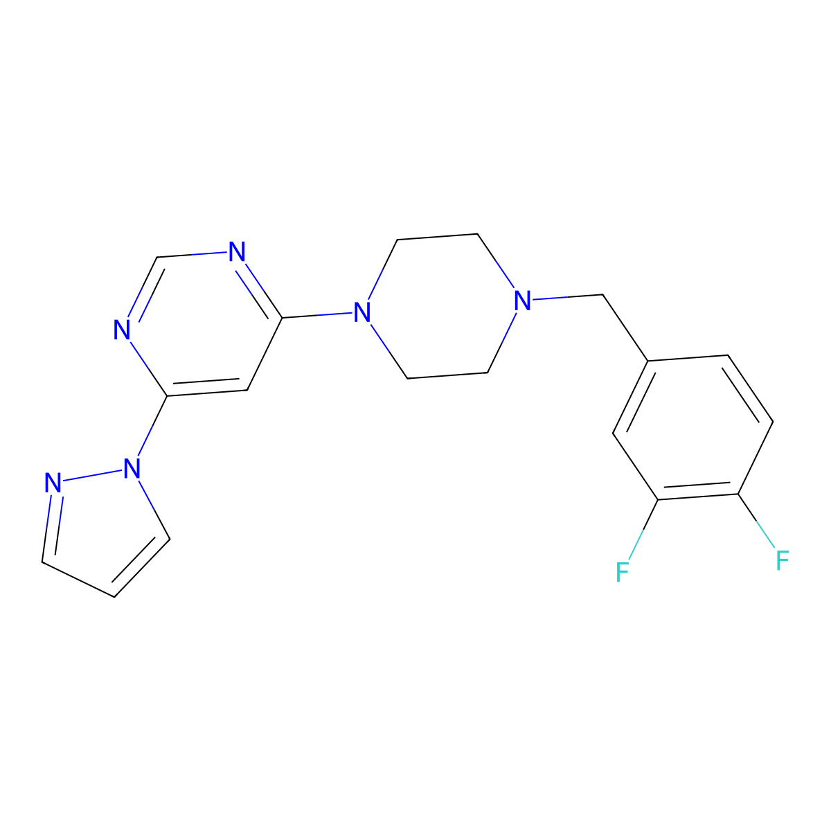 4-{4-[(3,4-difluorophenyl)methyl]piperazin-1-yl}-6-(1H-pyrazol-1-yl)pyrimidine molecular structure, CAS 2549064-13-1