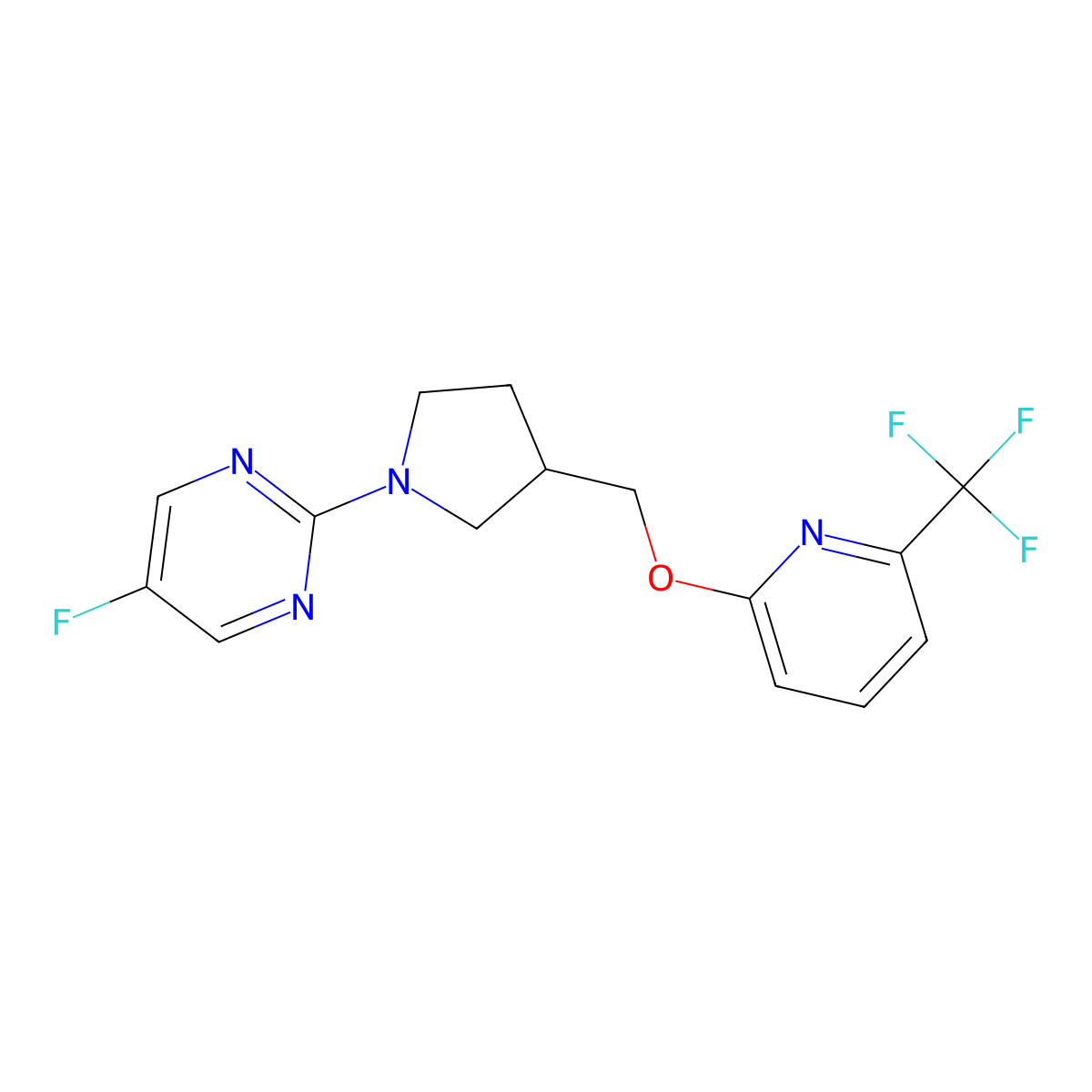 5-Fluoro-2-[3-({[6-(trifluoromethyl)pyridin-2-yl]oxy}methyl)pyrrolidin-1-yl]pyrimidine molecular structure, CAS 2549064-19-7