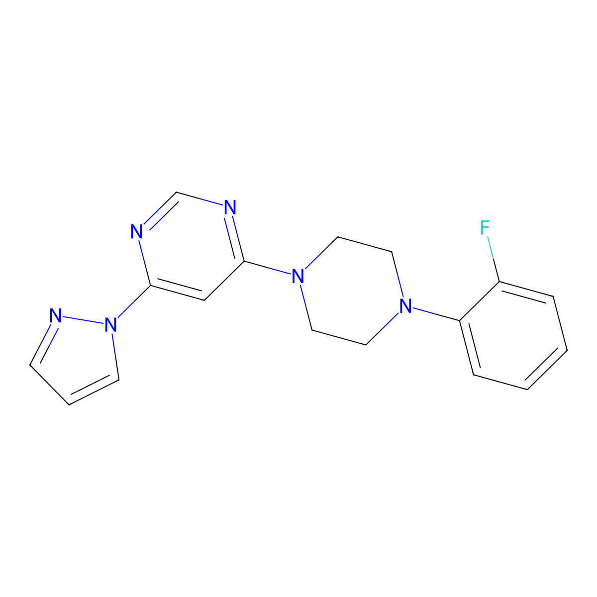 4-[4-(2-fluorophenyl)piperazin-1-yl]-6-(1H-pyrazol-1-yl)pyrimidine molecular structure, CAS 2549064-22-2