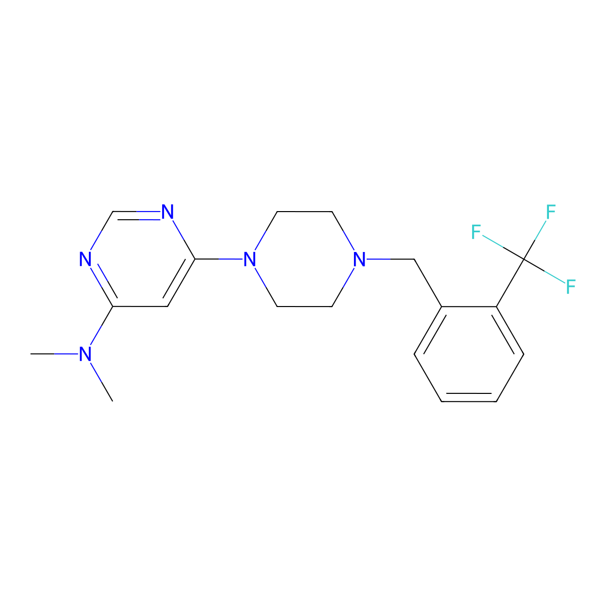 N,N-dimethyl-6-(4-{[2-(trifluoromethyl)phenyl]methyl}piperazin-1-yl)pyrimidin-4-amine molecular structure, CAS 2549064-25-5