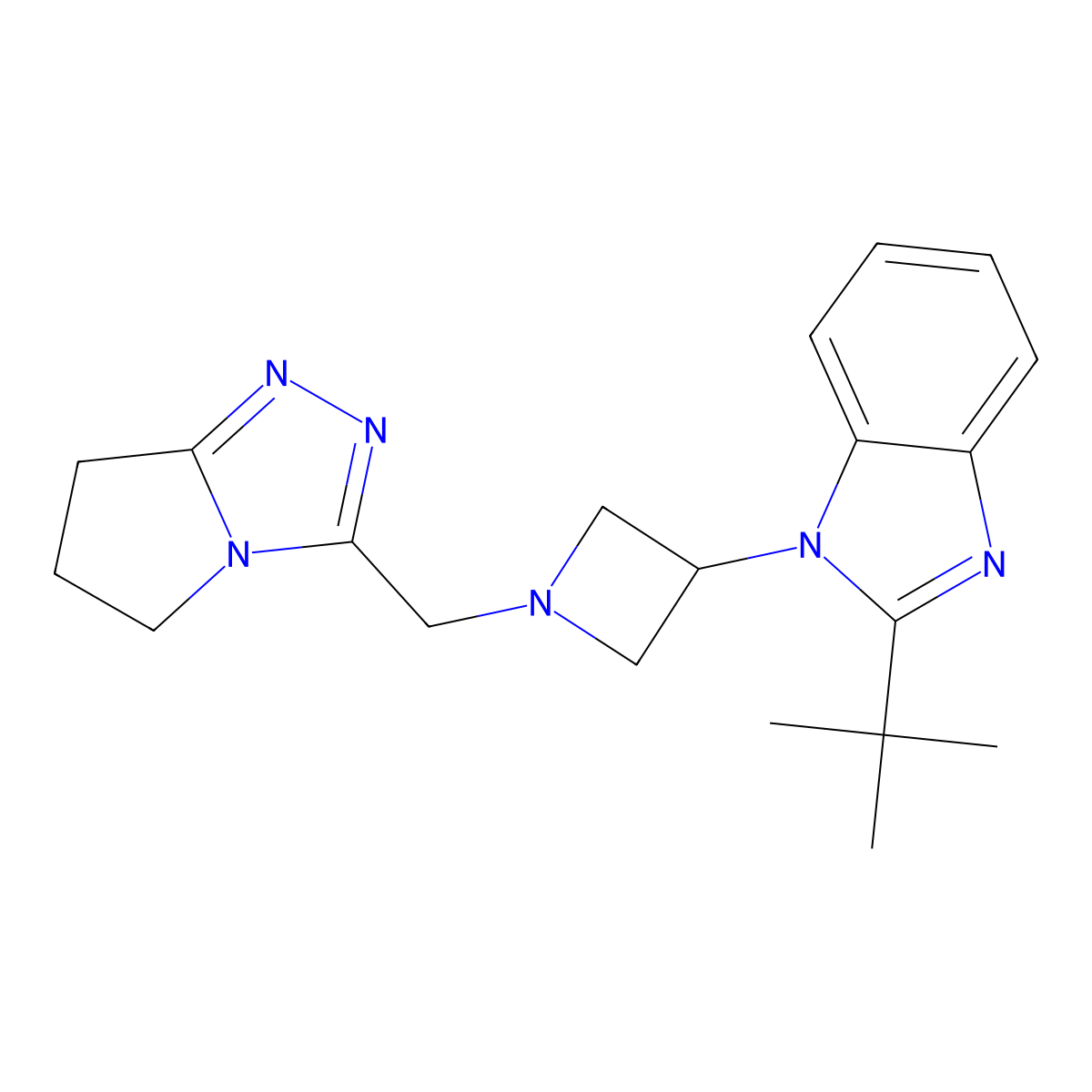 2-tert-butyl-1-[1-({5H,6H,7H-pyrrolo[2,1-c][1,2,4]triazol-3-yl}methyl)azetidin-3-yl]-1H-1,3-benzodiazole molecular structure, CAS 2549064-27-7