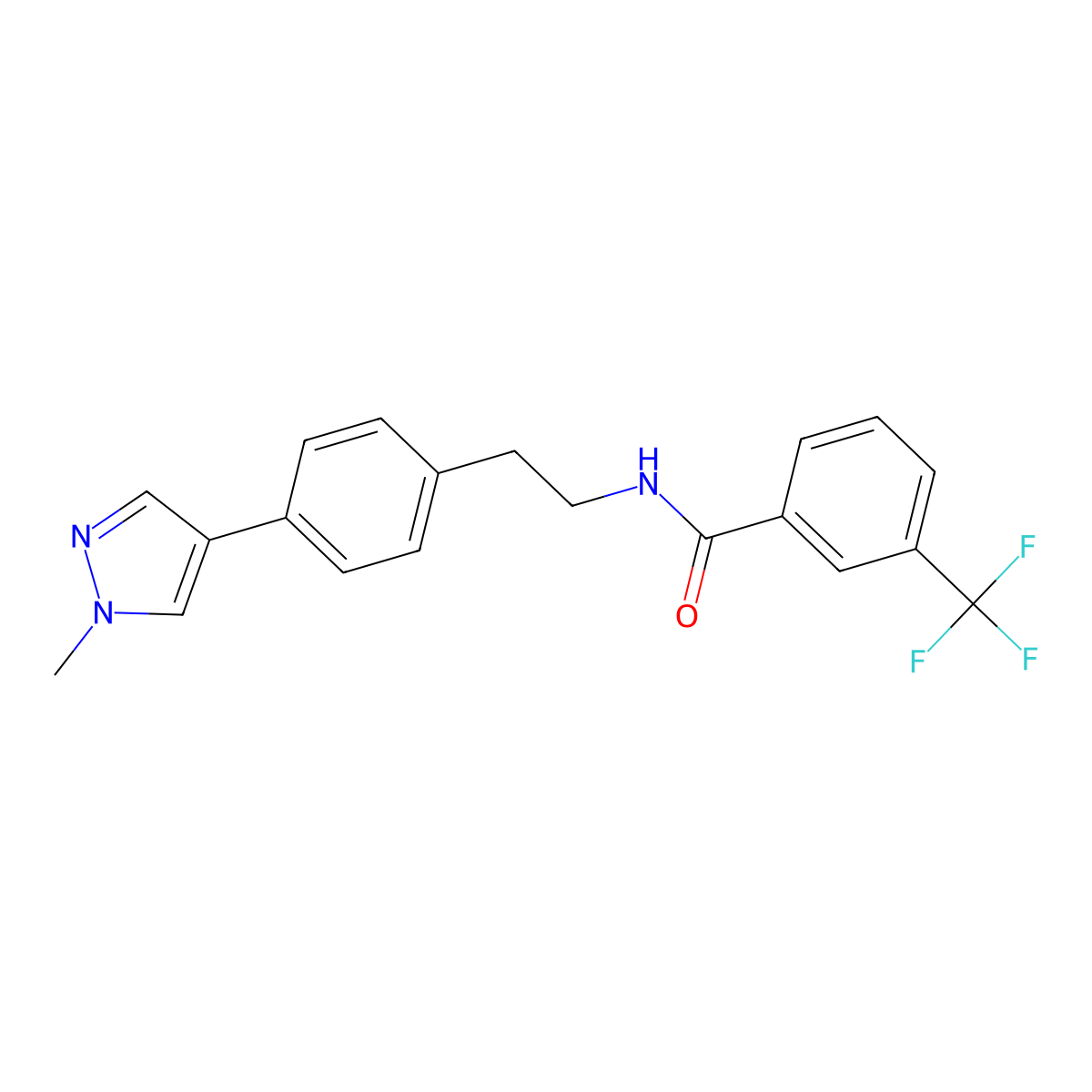 N-{2-[4-(1-methyl-1H-pyrazol-4-yl)phenyl]ethyl}-3-(trifluoromethyl)benzamide molecular structure, CAS 2549064-34-6