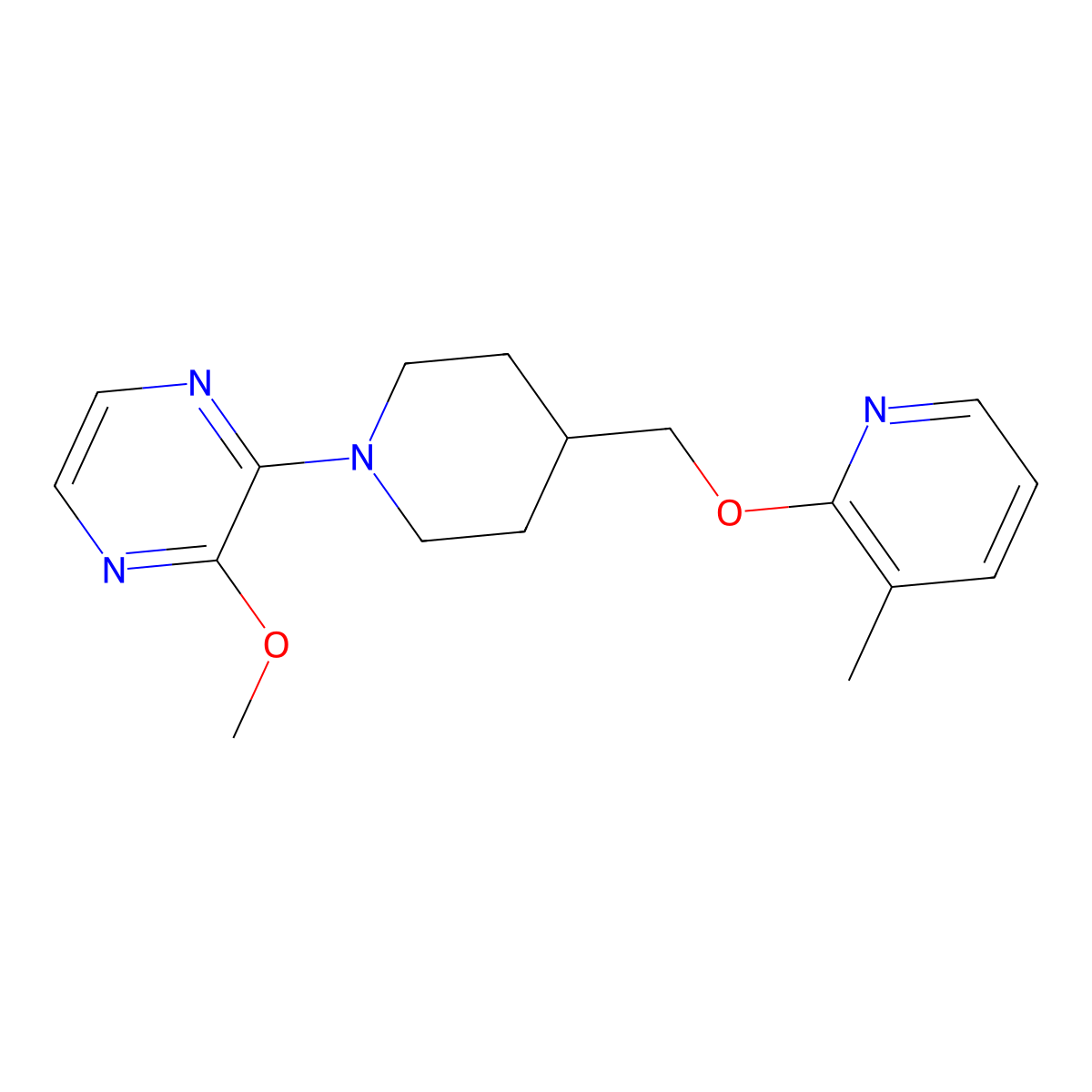 2-Methoxy-3-(4-{[(3-methylpyridin-2-yl)oxy]methyl}piperidin-1-yl)pyrazine molecular structure, CAS 2549064-36-8