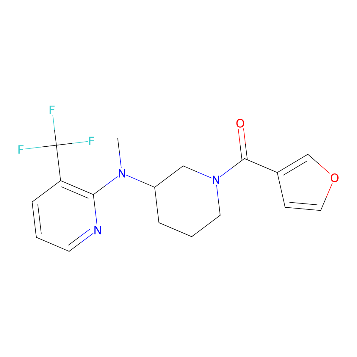 N-[1-(furan-3-carbonyl)piperidin-3-yl]-N-methyl-3-(trifluoromethyl)pyridin-2-amine molecular structure, CAS 2549064-41-5