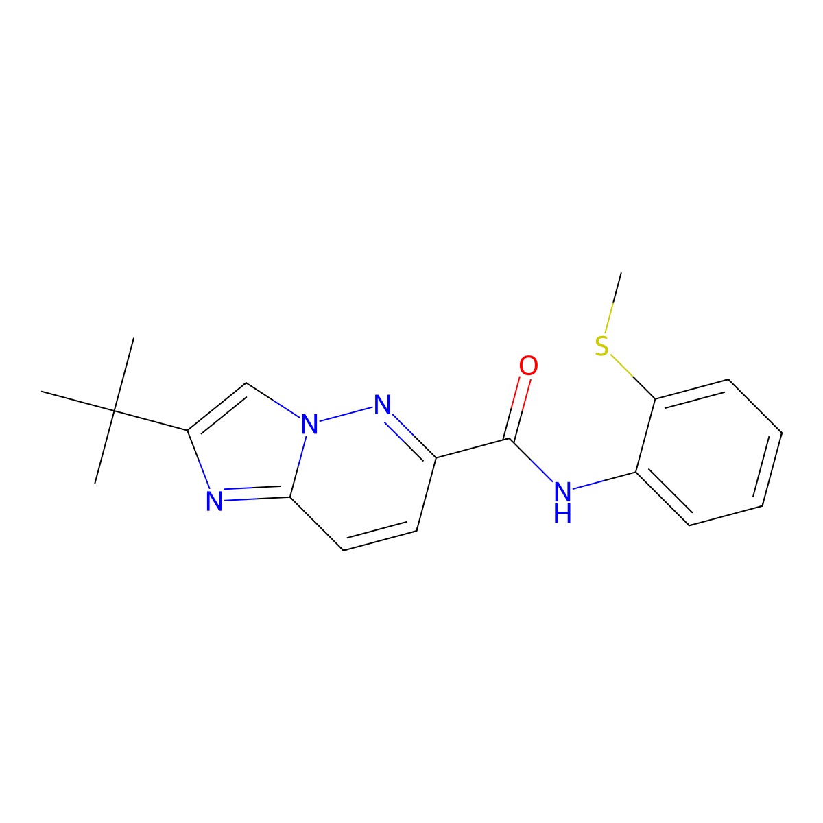 2-tert-butyl-N-[2-(methylsulfanyl)phenyl]imidazo[1,2-b]pyridazine-6-carboxamide molecular structure, CAS 2549064-46-0