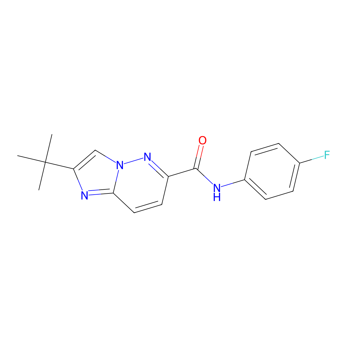 2-tert-butyl-N-(4-fluorophenyl)imidazo[1,2-b]pyridazine-6-carboxamide molecular structure, CAS 2549064-52-8