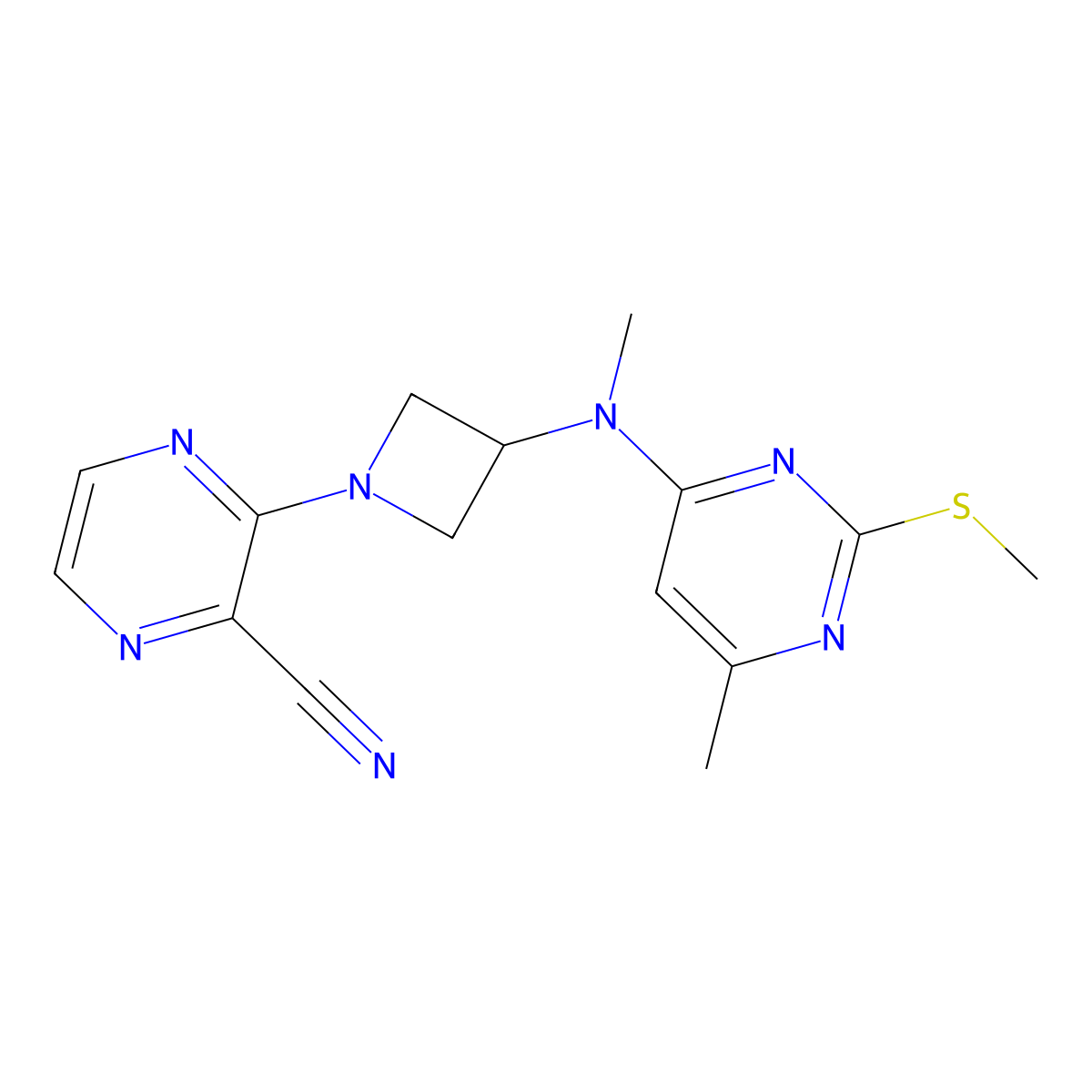 3-(3-{Methyl[6-methyl-2-(methylsulfanyl)pyrimidin-4-yl]amino}azetidin-1-yl)pyrazine-2-carbonitrile molecular structure, CAS 2549064-53-9