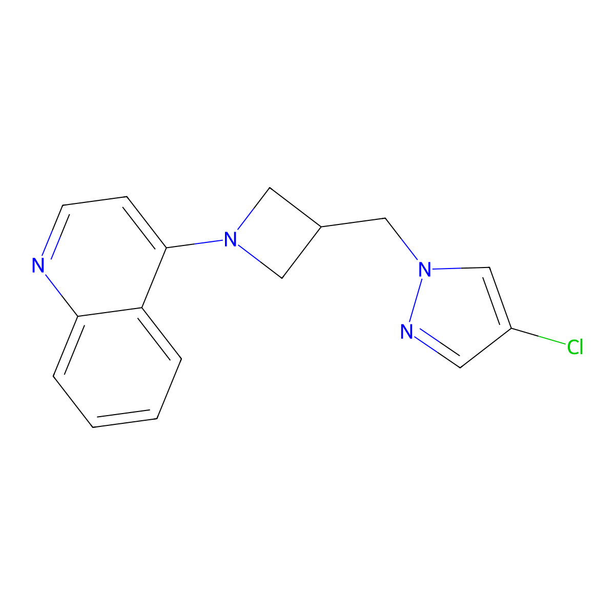4-{3-[(4-chloro-1H-pyrazol-1-yl)methyl]azetidin-1-yl}quinoline molecular structure, CAS 2549064-54-0