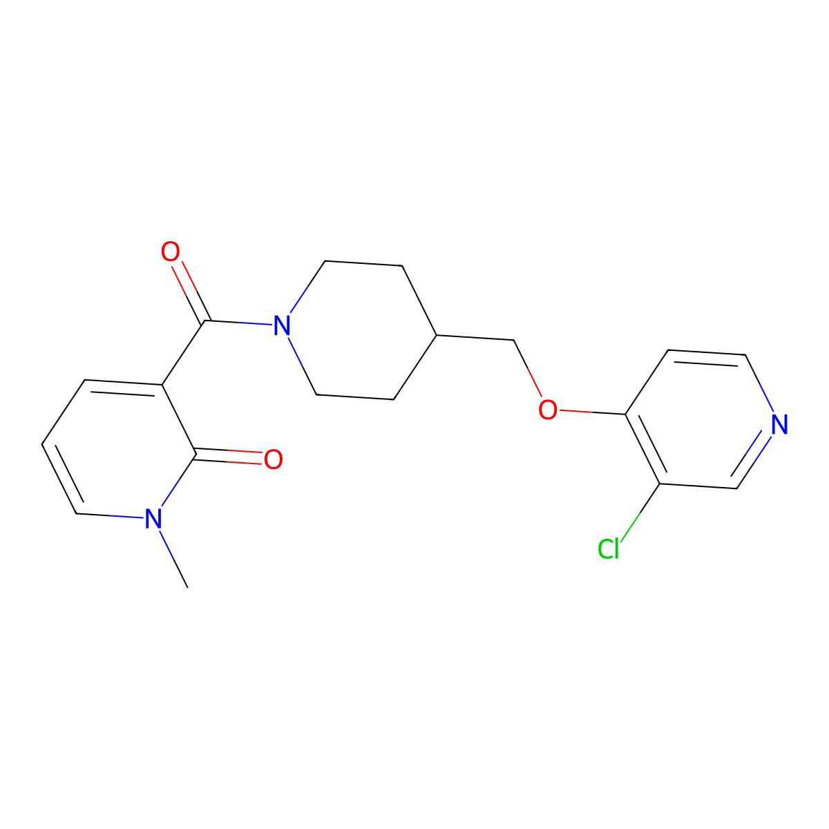 3-(4-{[(3-Chloropyridin-4-yl)oxy]methyl}piperidine-1-carbonyl)-1-methyl-1,2-dihydropyridin-2-one molecular structure, CAS 2549064-56-2
