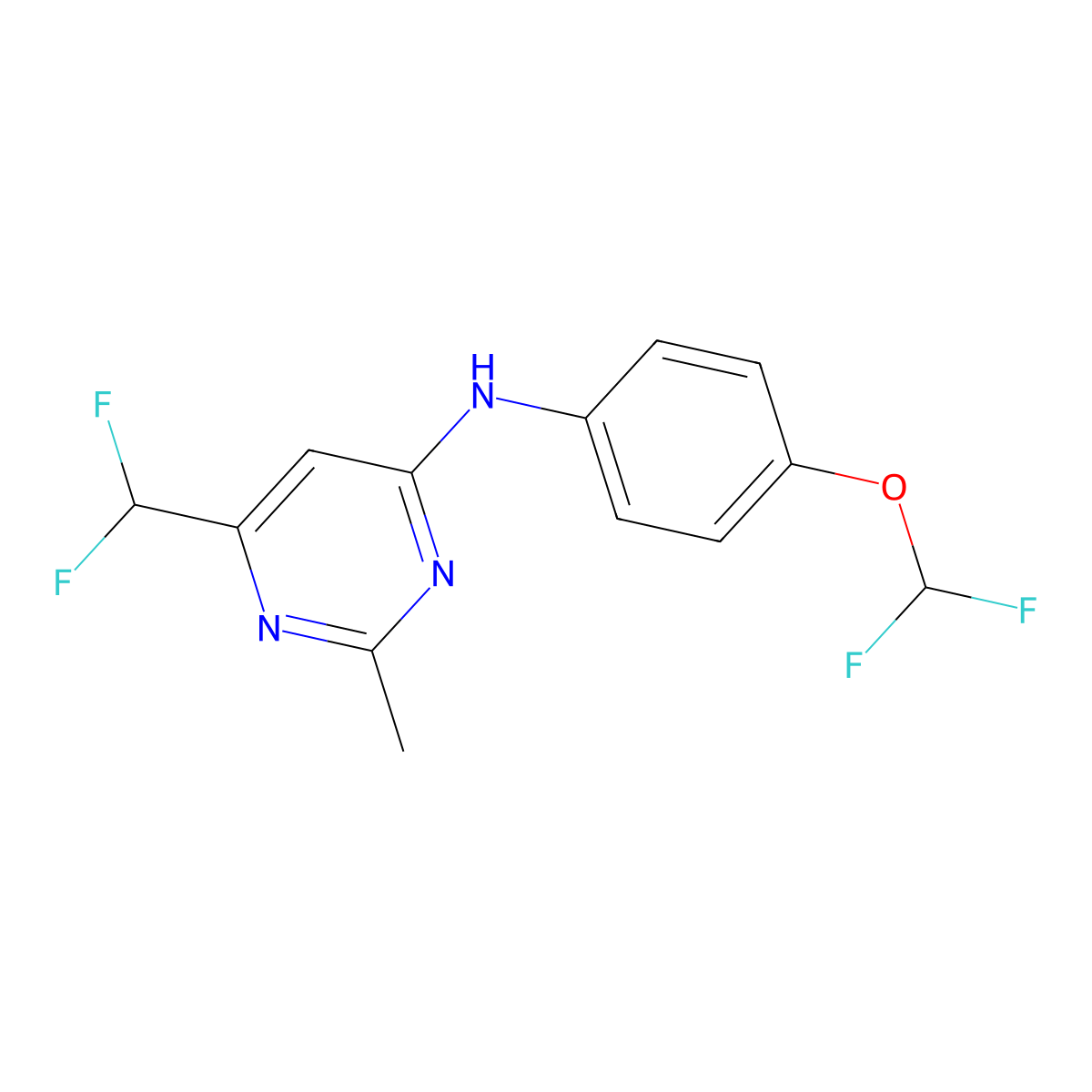 N-[4-(difluoromethoxy)phenyl]-6-(difluoromethyl)-2-methylpyrimidin-4-amine molecular structure, CAS 2549064-58-4