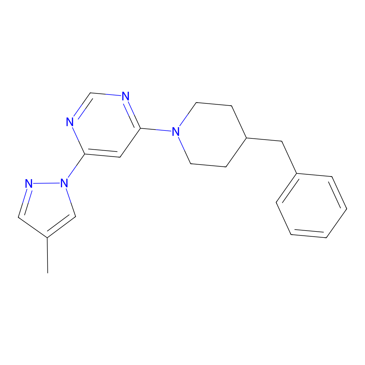 4-(4-benzylpiperidin-1-yl)-6-(4-methyl-1H-pyrazol-1-yl)pyrimidine molecular structure, CAS 2549064-59-5