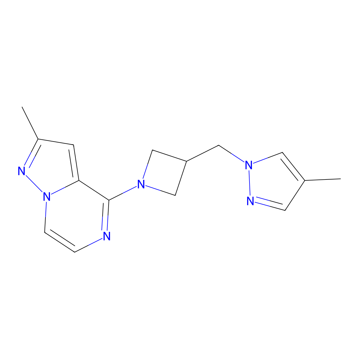 4-methyl-1-[(1-{2-methylpyrazolo[1,5-a]pyrazin-4-yl}azetidin-3-yl)methyl]-1H-pyrazole molecular structure, CAS 2549064-65-3