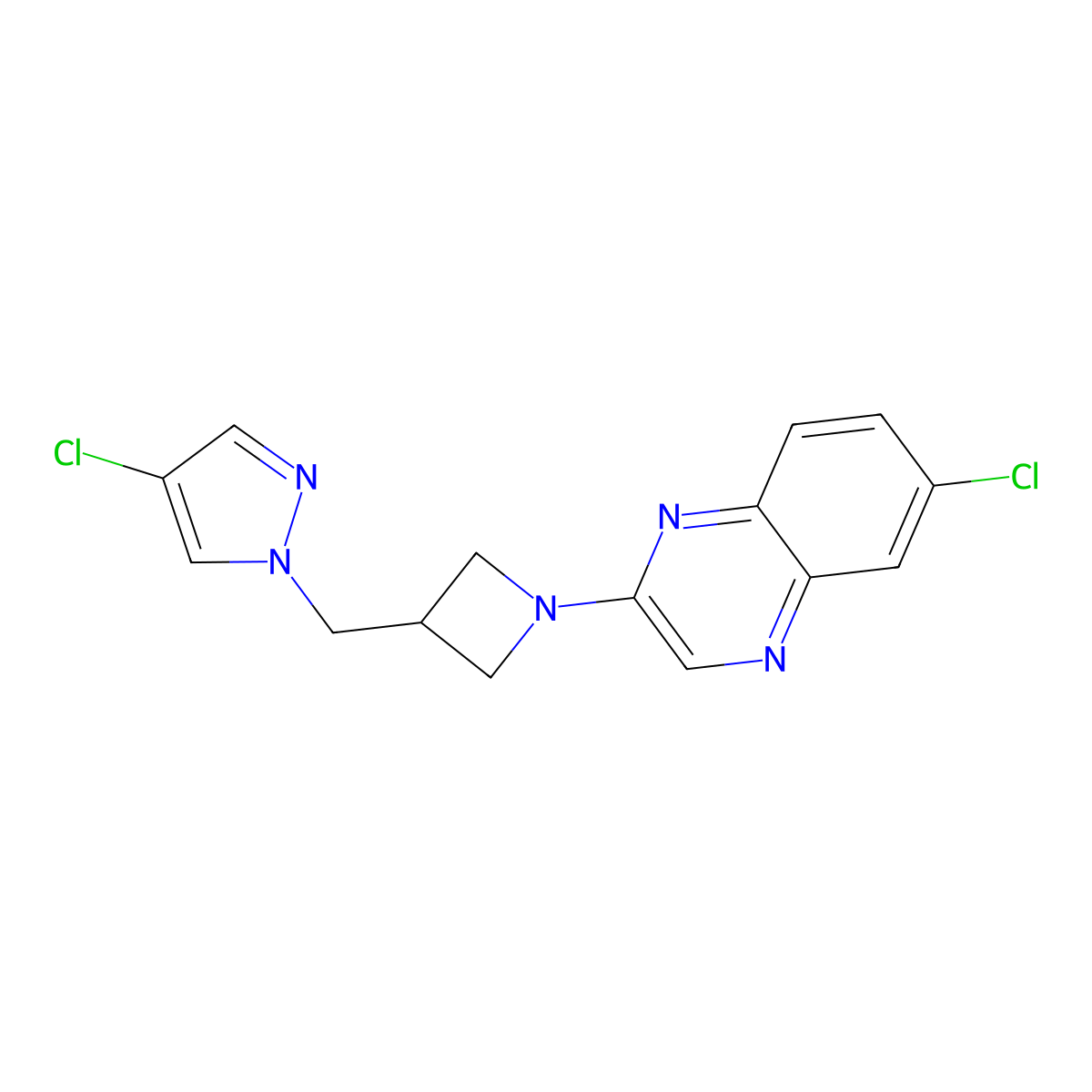 6-chloro-2-{3-[(4-chloro-1H-pyrazol-1-yl)methyl]azetidin-1-yl}quinoxaline molecular structure, CAS 2549064-68-6
