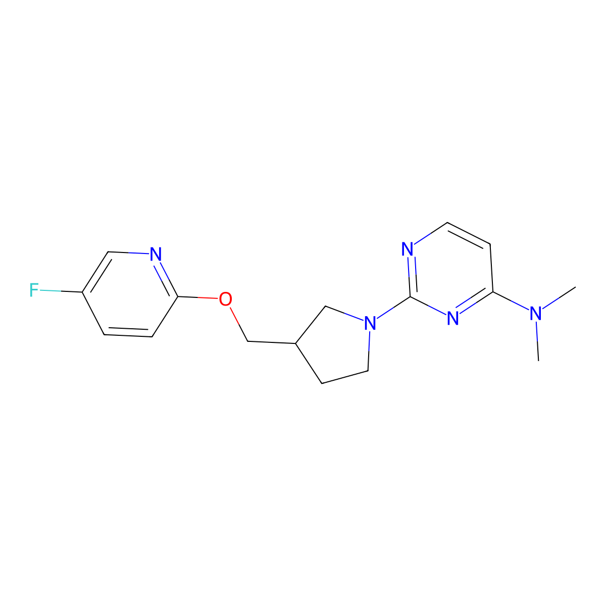 2-(3-{[(5-fluoropyridin-2-yl)oxy]methyl}pyrrolidin-1-yl)-N,N-dimethylpyrimidin-4-amine molecular structure, CAS 2549064-69-7