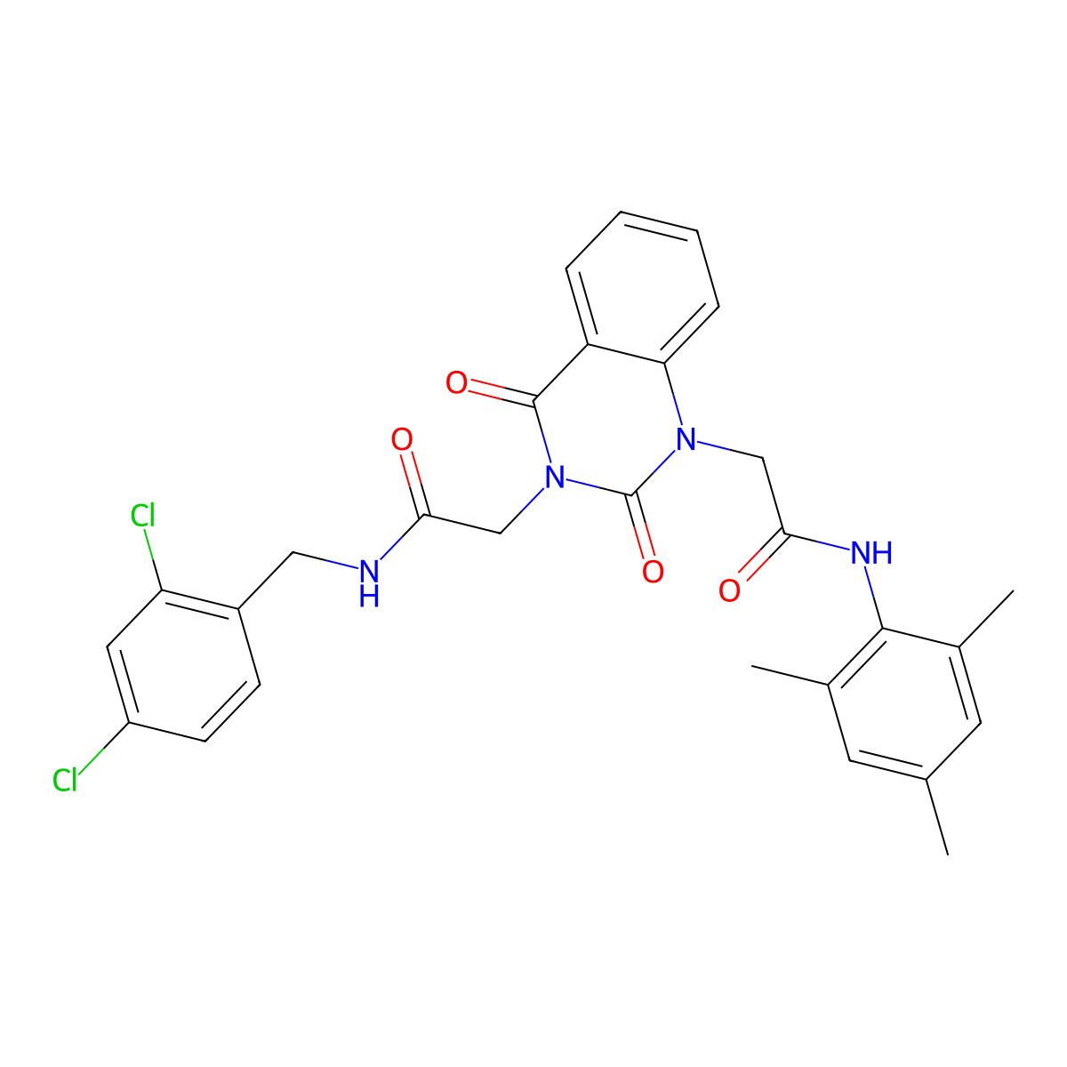 N-[(2,4-dichlorophenyl)methyl]-2-(2,4-dioxo-1-{[(2,4,6-trimethylphenyl)carbamoyl]methyl}-1,2,3,4-tetrahydroquinazolin-3-yl)acetamide molecular structure, CAS 2549064-70-0