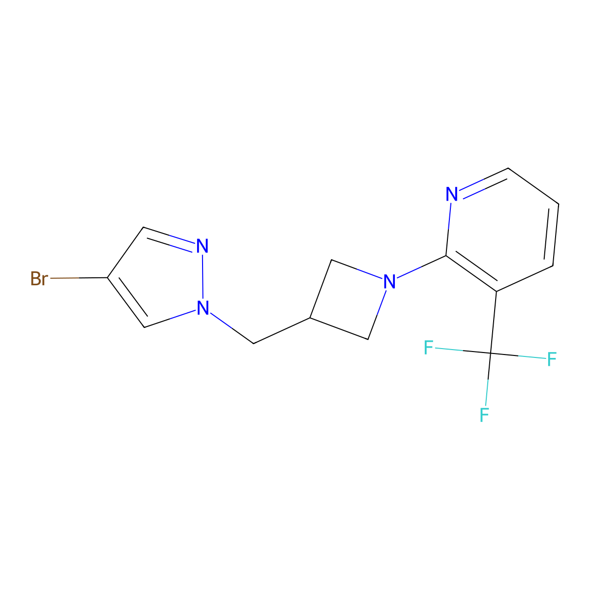 2-{3-[(4-bromo-1H-pyrazol-1-yl)methyl]azetidin-1-yl}-3-(trifluoromethyl)pyridine molecular structure, CAS 2549064-73-3