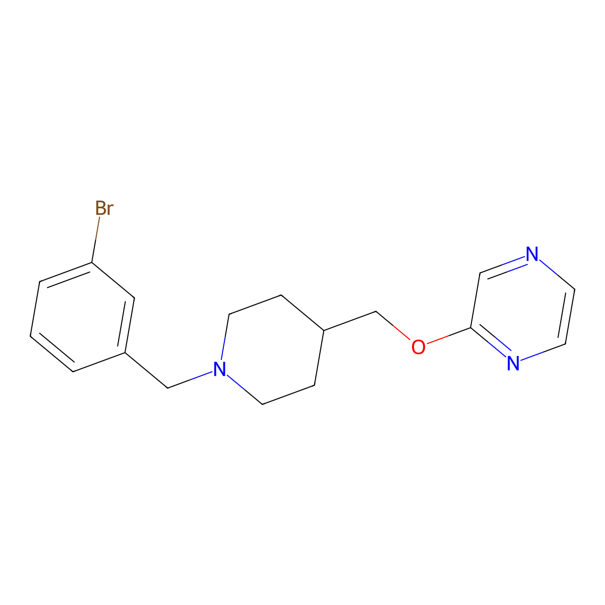 2-({1-[(3-Bromophenyl)methyl]piperidin-4-yl}methoxy)pyrazine molecular structure, CAS 2549064-76-6
