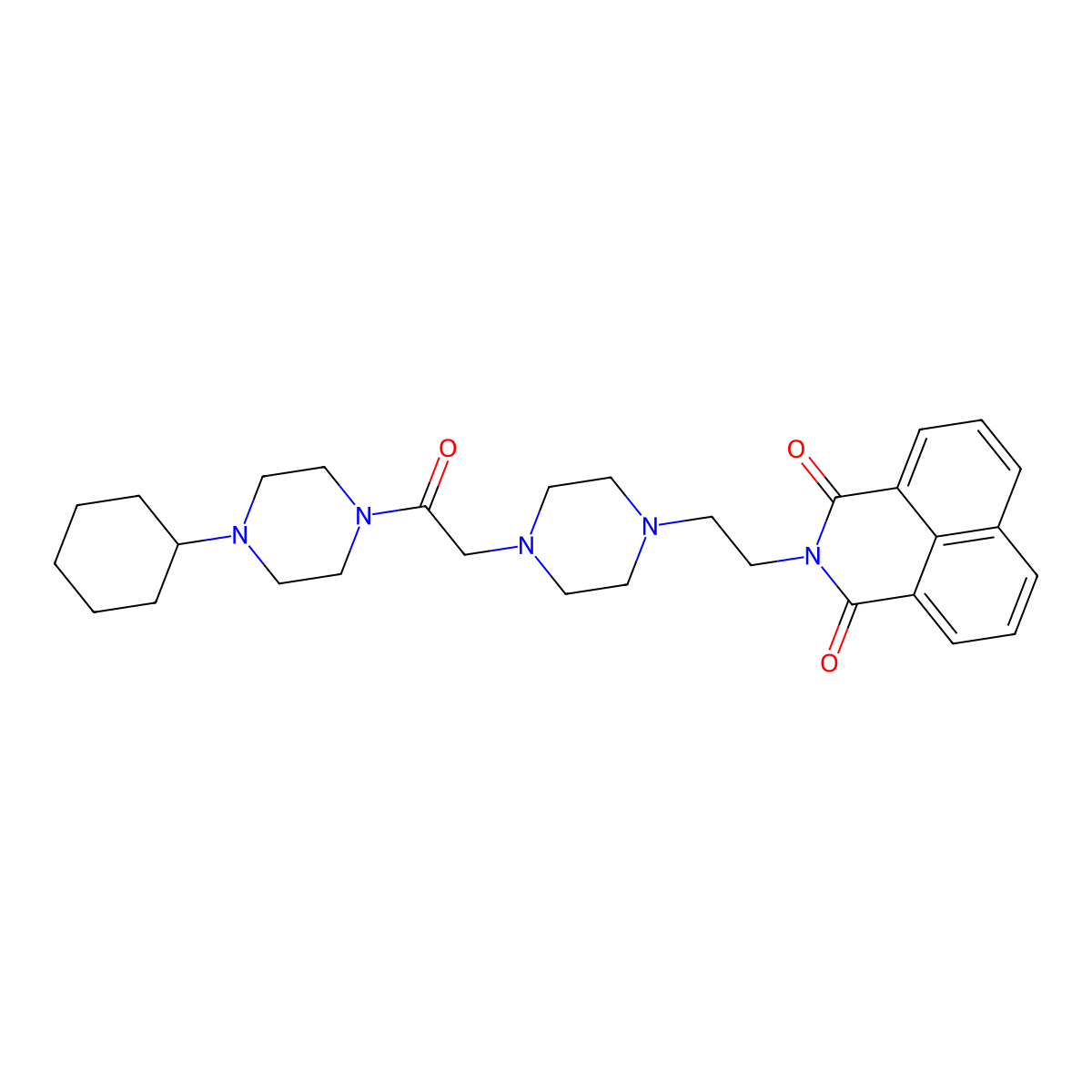 3-(2-{4-[2-(4-Cyclohexylpiperazin-1-yl)-2-oxoethyl]piperazin-1-yl}ethyl)-3-azatricyclo[7.3.1.0^{5,13}]trideca-1(13),5,7,9,11-pentaene-2,4-dione molecular structure, CAS 2549064-77-7
