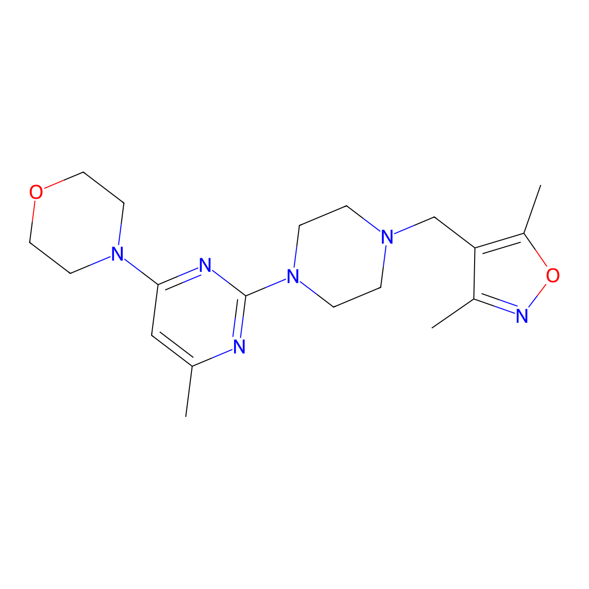 4-(2-{4-[(3,5-Dimethyl-1,2-oxazol-4-yl)methyl]piperazin-1-yl}-6-methylpyrimidin-4-yl)morpholine molecular structure, CAS 2549064-83-5