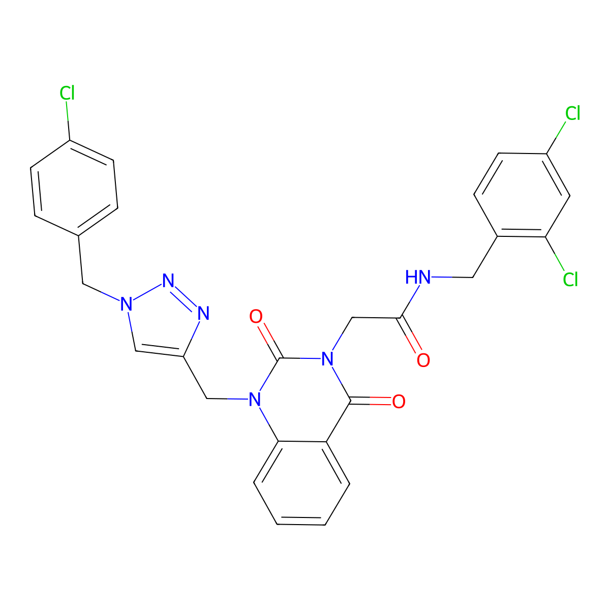 2-[1-({1-[(4-chlorophenyl)methyl]-1H-1,2,3-triazol-4-yl}methyl)-2,4-dioxo-1,2,3,4-tetrahydroquinazolin-3-yl]-N-[(2,4-dichlorophenyl)methyl]acetamide molecular structure, CAS 2549064-86-8