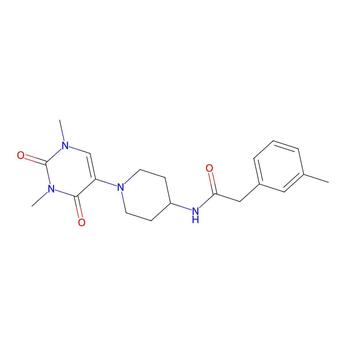 N-[1-(1,3-dimethyl-2,4-dioxo-1,2,3,4-tetrahydropyrimidin-5-yl)piperidin-4-yl]-2-(3-methylphenyl)acetamide molecular structure, CAS 2549064-88-0