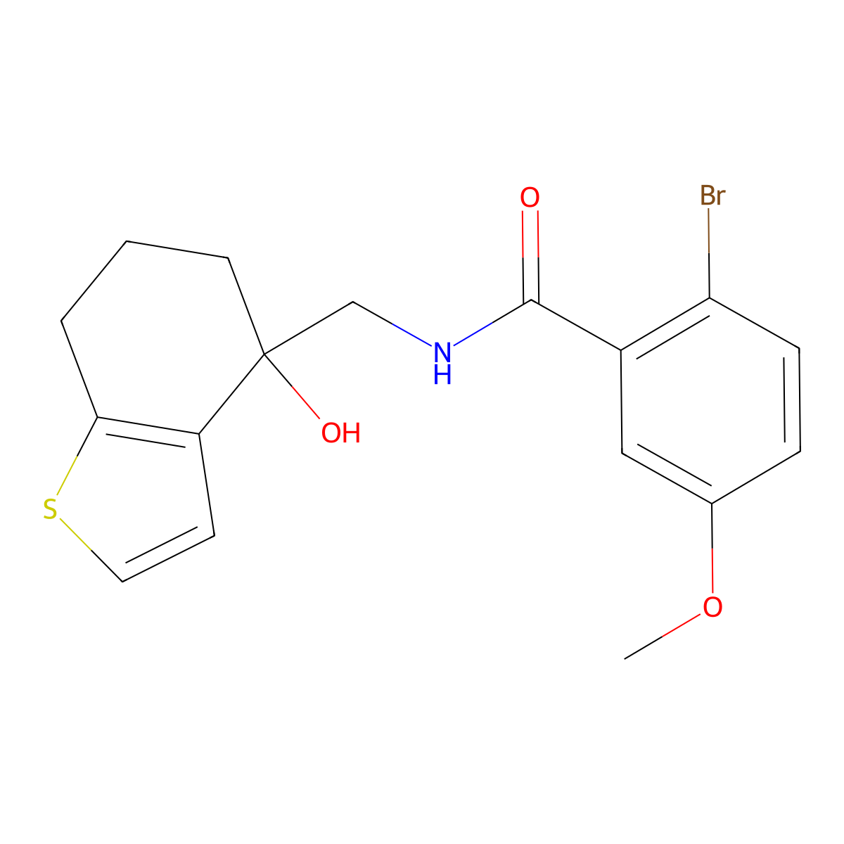 2-bromo-N-[(4-hydroxy-4,5,6,7-tetrahydro-1-benzothiophen-4-yl)methyl]-5-methoxybenzamide molecular structure, CAS 2549064-89-1