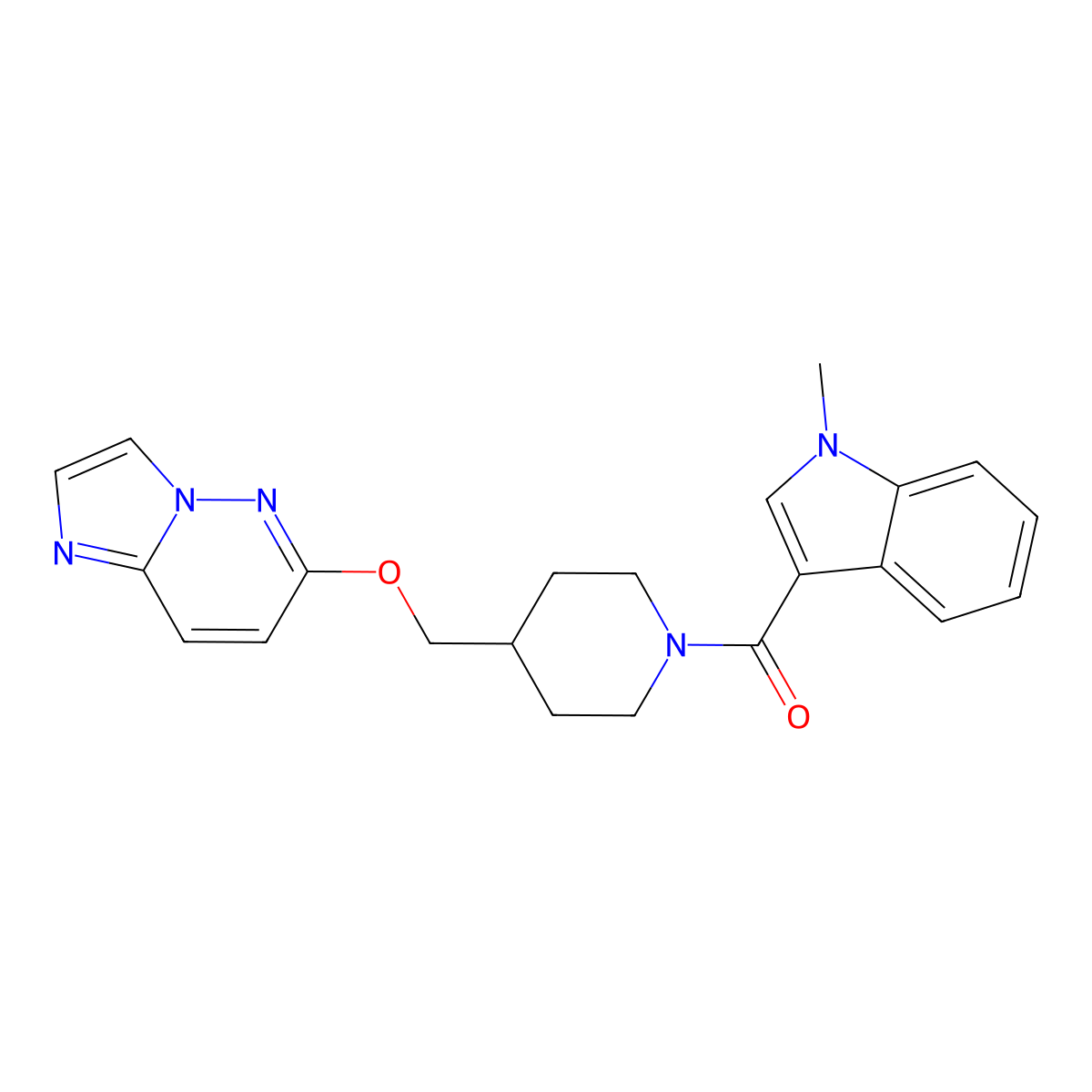 3-[4-({imidazo[1,2-b]pyridazin-6-yloxy}methyl)piperidine-1-carbonyl]-1-methyl-1H-indole molecular structure, CAS 2549064-91-5