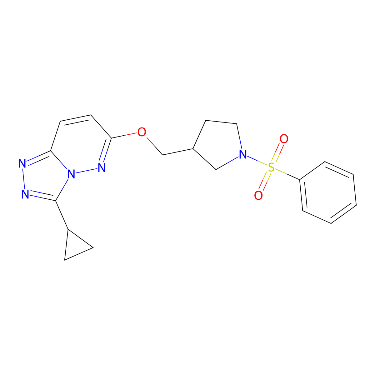 1-(Benzenesulfonyl)-3-[({3-cyclopropyl-[1,2,4]triazolo[4,3-b]pyridazin-6-yl}oxy)methyl]pyrrolidine molecular structure, CAS 2549065-09-8