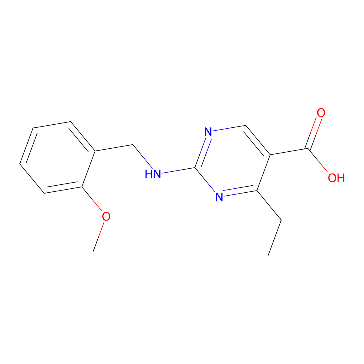 4-Ethyl-2-{[(2-methoxyphenyl)methyl]amino}pyrimidine-5-carboxylic acid molecular structure, CAS 2549065-10-1