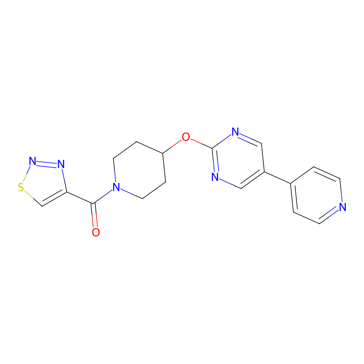 5-(Pyridin-4-yl)-2-{[1-(1,2,3-thiadiazole-4-carbonyl)piperidin-4-yl]oxy}pyrimidine molecular structure, CAS 2549065-12-3