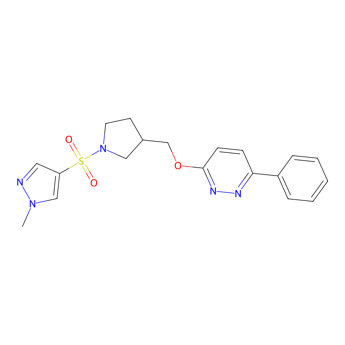 3-({1-[(1-methyl-1H-pyrazol-4-yl)sulfonyl]pyrrolidin-3-yl}methoxy)-6-phenylpyridazine molecular structure, CAS 2549065-13-4