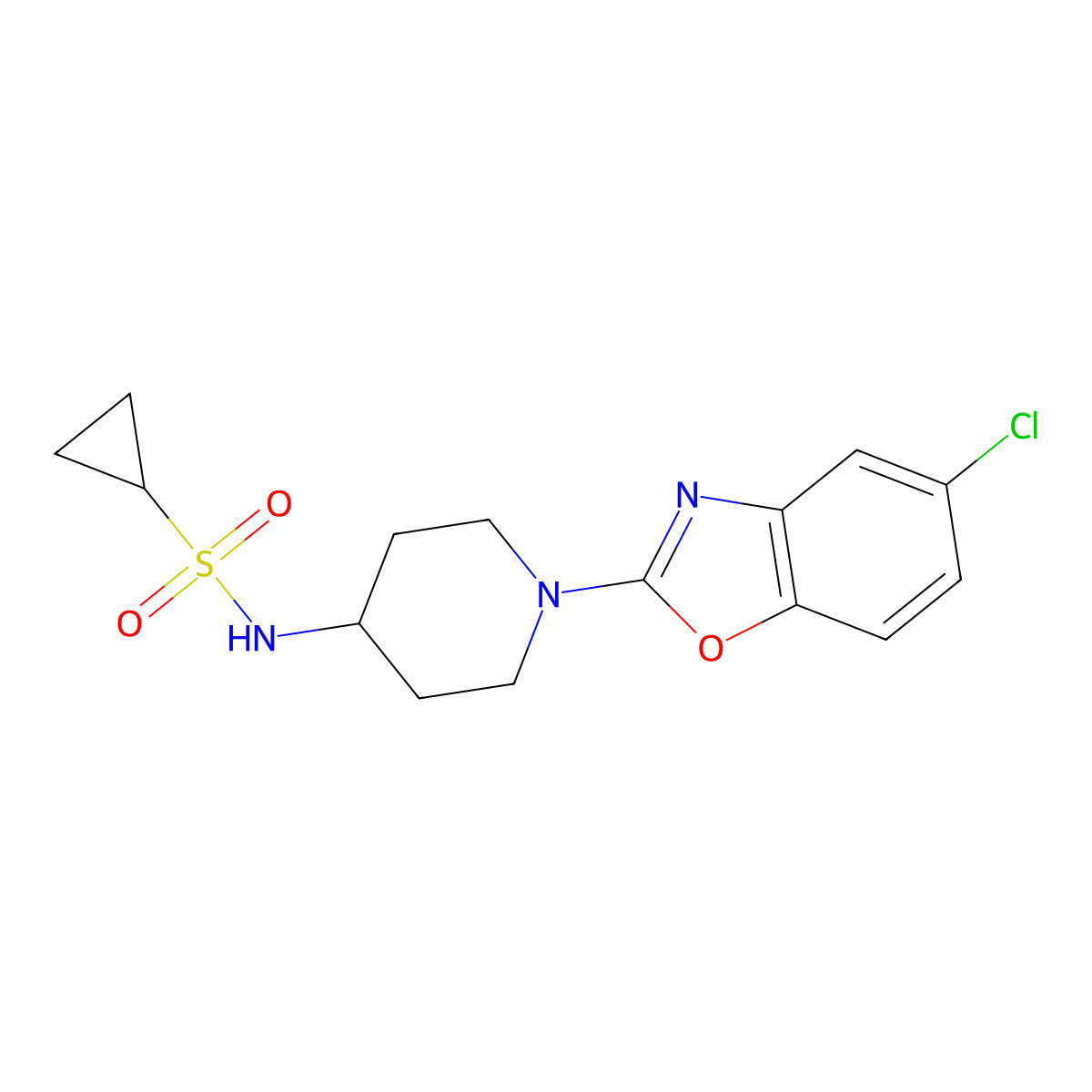 N-[1-(5-chloro-1,3-benzoxazol-2-yl)piperidin-4-yl]cyclopropanesulfonamide molecular structure, CAS 2549065-14-5