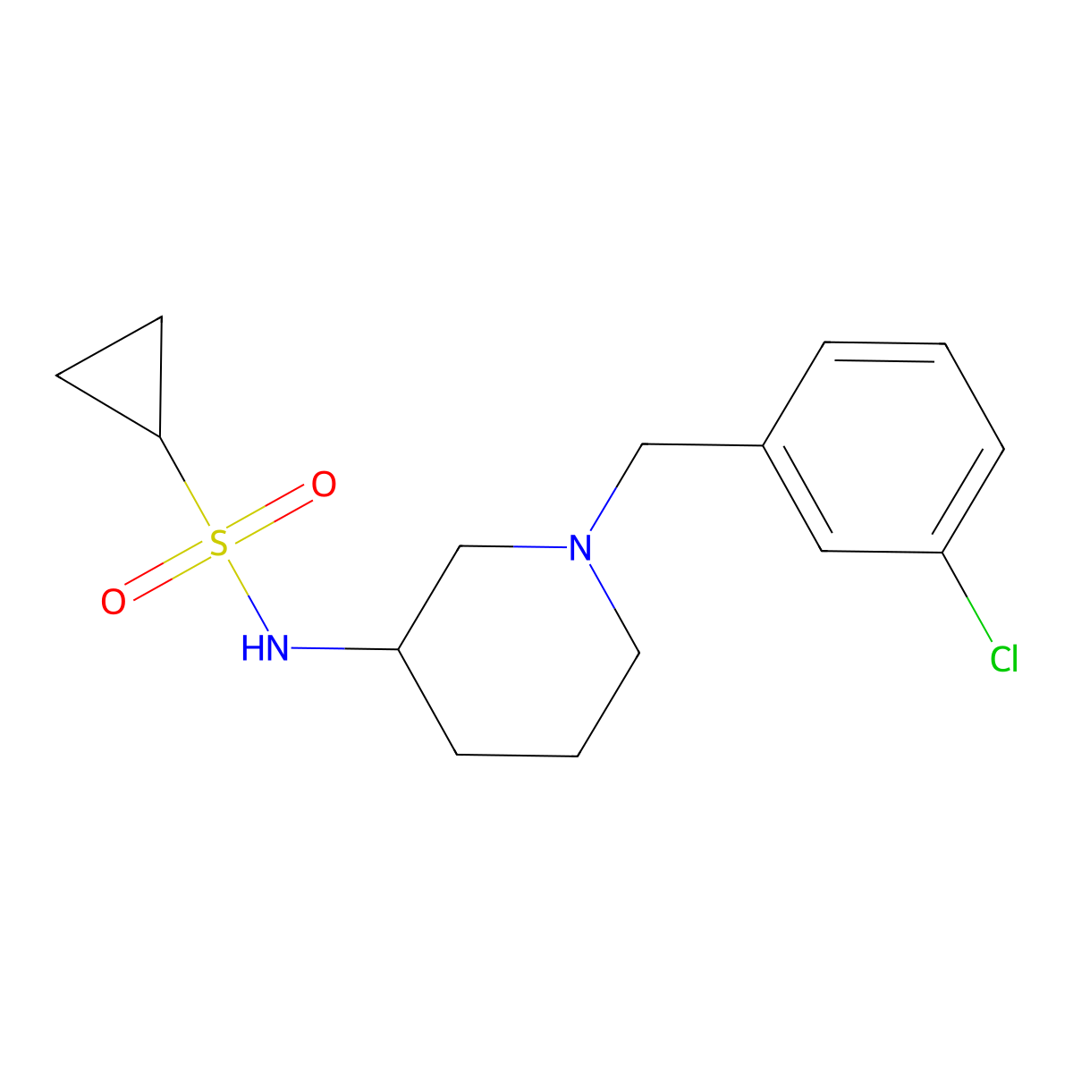 N-{1-[(3-chlorophenyl)methyl]piperidin-3-yl}cyclopropanesulfonamide molecular structure, CAS 2549065-15-6