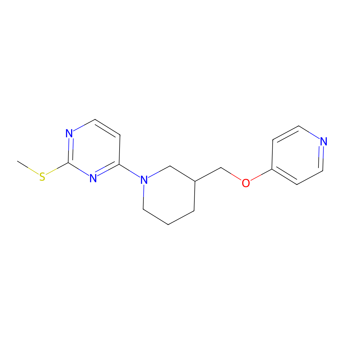 2-(Methylsulfanyl)-4-{3-[(pyridin-4-yloxy)methyl]piperidin-1-yl}pyrimidine molecular structure, CAS 2549065-16-7