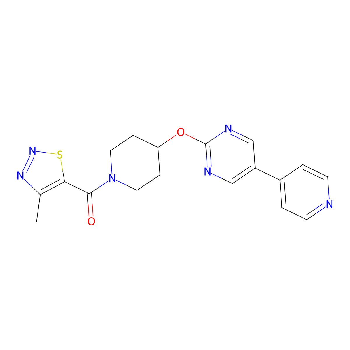 2-{[1-(4-Methyl-1,2,3-thiadiazole-5-carbonyl)piperidin-4-yl]oxy}-5-(pyridin-4-yl)pyrimidine molecular structure, CAS 2549065-21-4