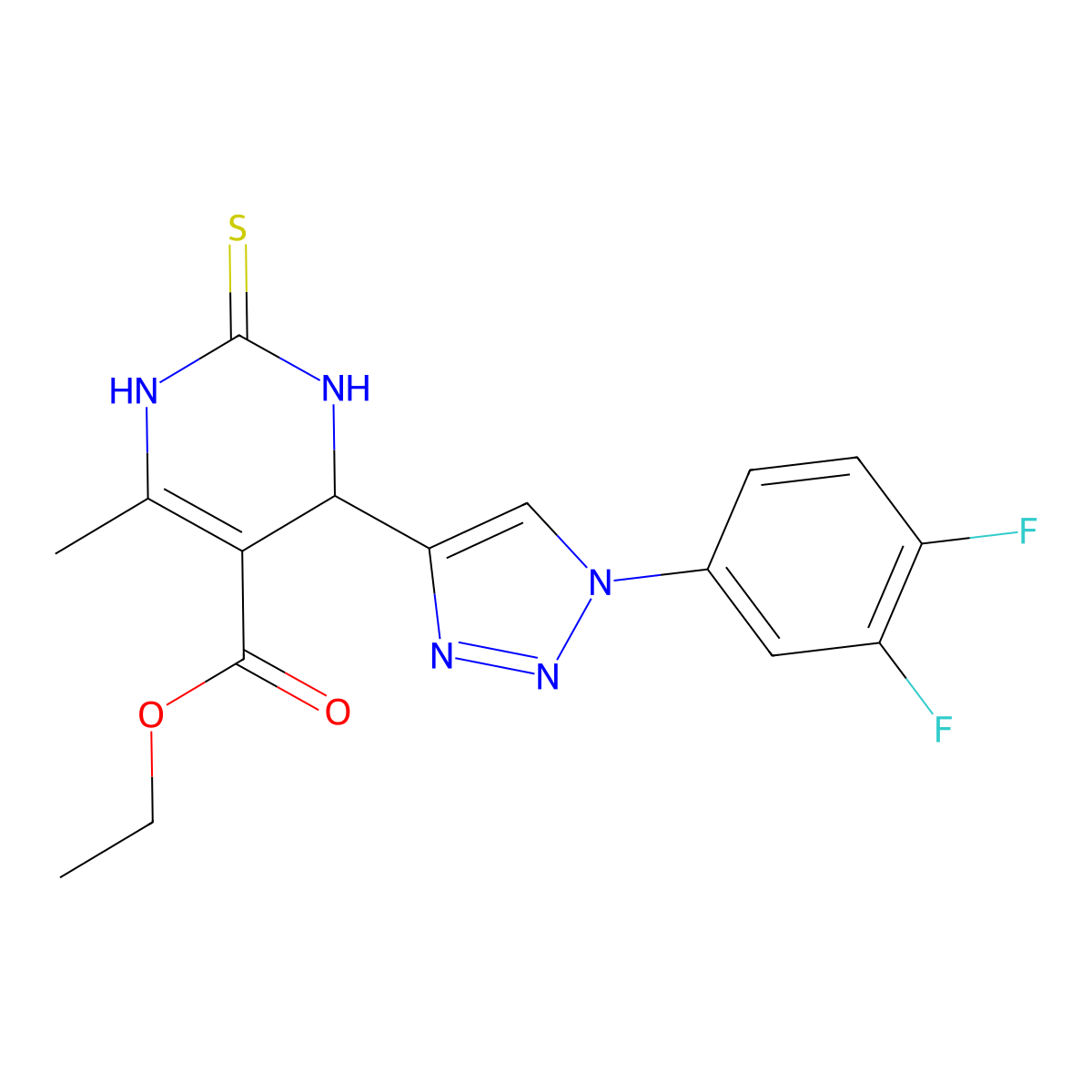 ethyl 4-[1-(3,4-difluorophenyl)-1H-1,2,3-triazol-4-yl]-6-methyl-2-sulfanylidene-1,2,3,4-tetrahydropyrimidine-5-carboxylate molecular structure, CAS 2549065-23-6