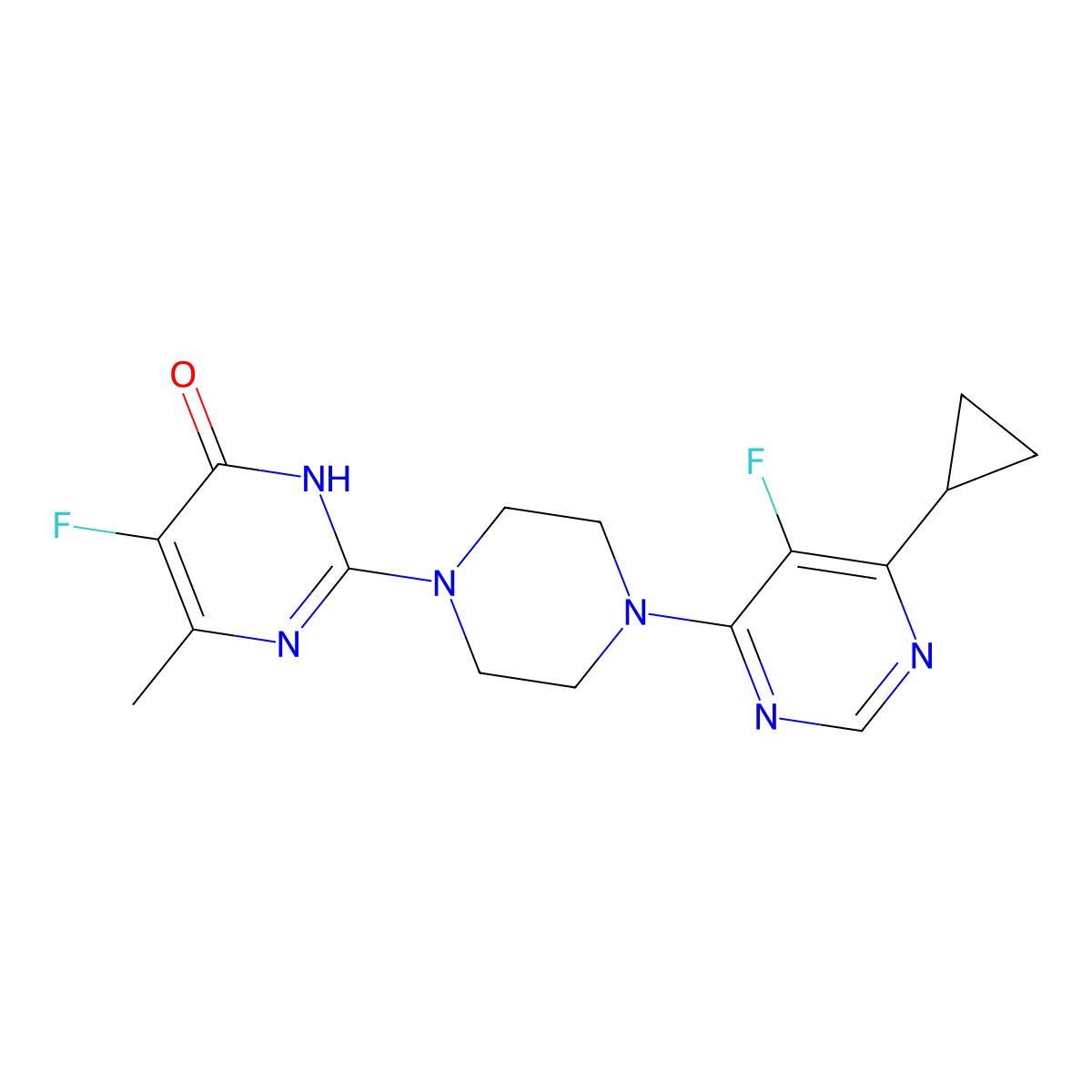 2-[4-(6-Cyclopropyl-5-fluoropyrimidin-4-yl)piperazin-1-yl]-5-fluoro-6-methyl-3,4-dihydropyrimidin-4-one molecular structure, CAS 2549065-27-0