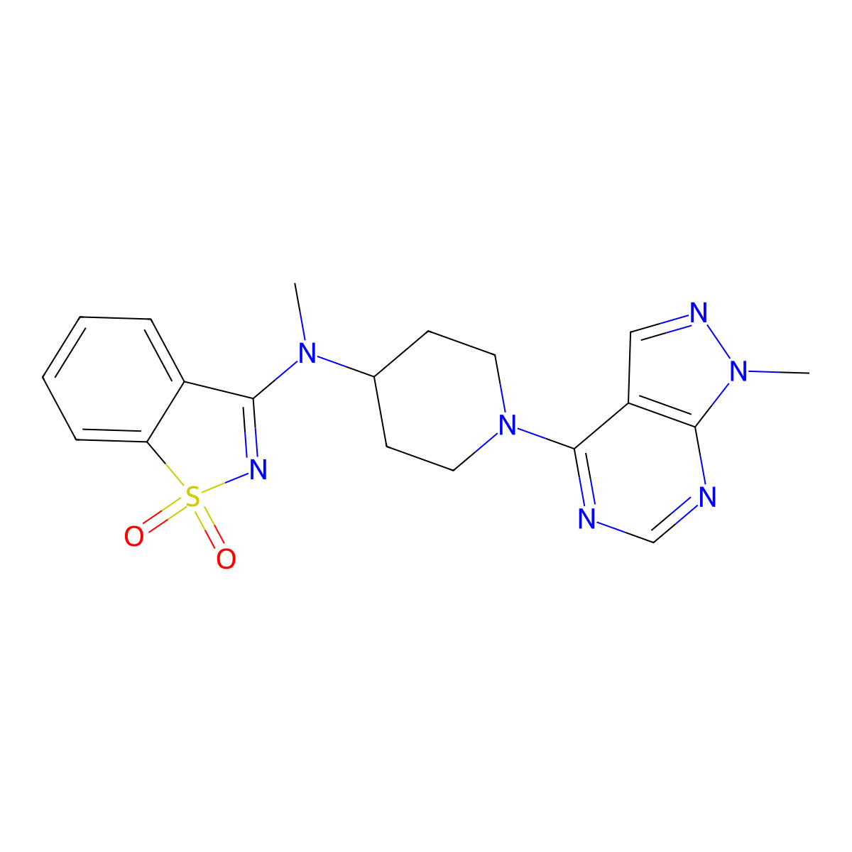 N-methyl-N-[1-(1-methylpyrazolo[5,4-d]pyrimidin-4-yl)piperidin-4-yl]-1,1-dioxo-1,2-benzothiazol-3-amine molecular structure, CAS 2549065-30-5