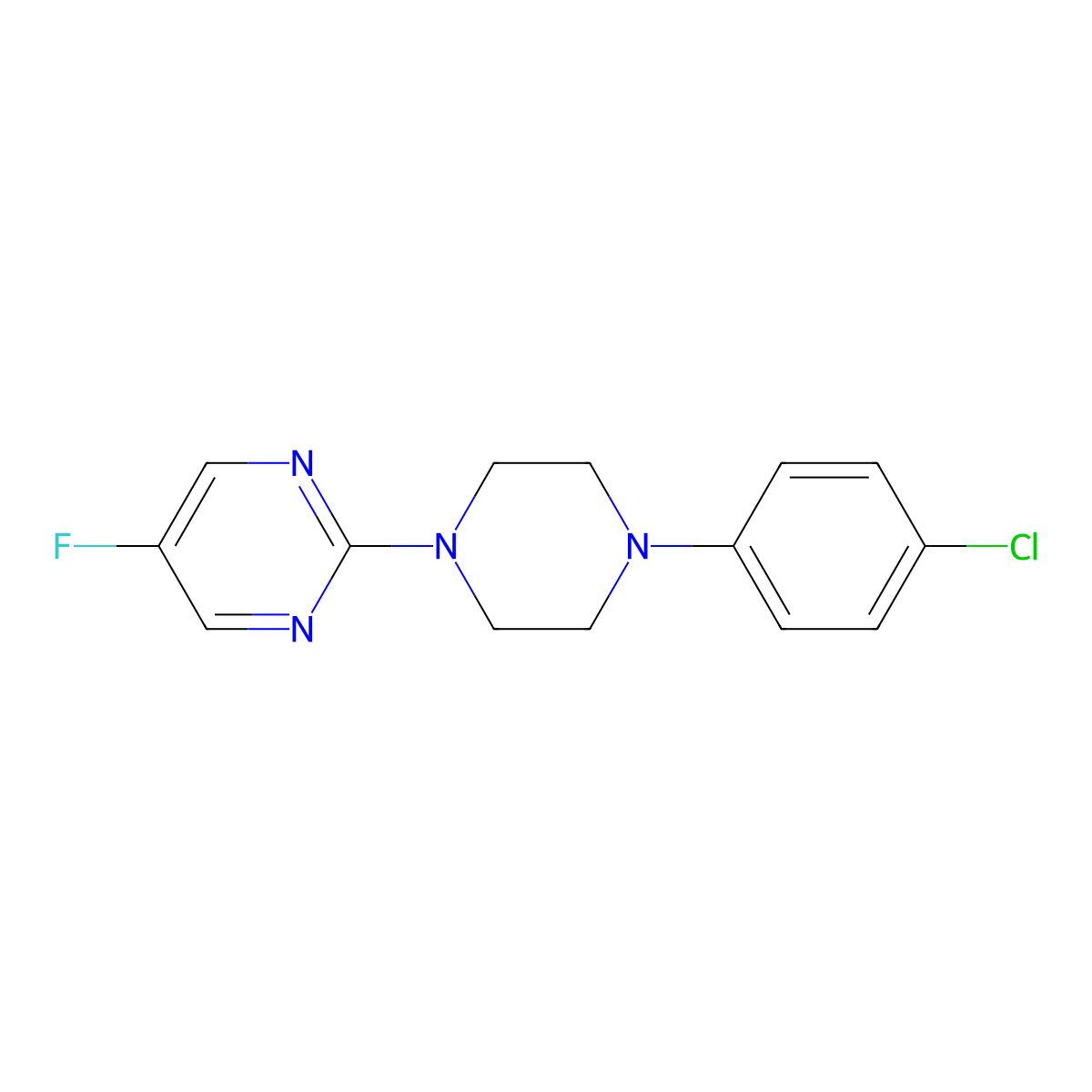 2-[4-(4-Chlorophenyl)piperazin-1-yl]-5-fluoropyrimidine molecular structure, CAS 2549065-32-7