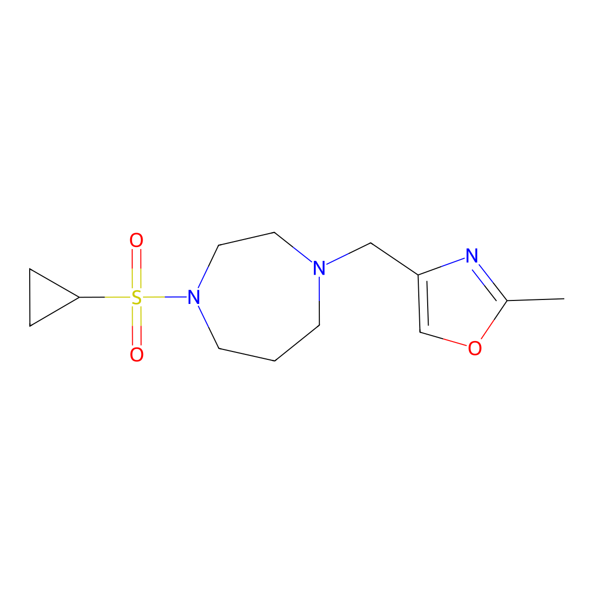 1-(Cyclopropanesulfonyl)-4-[(2-methyl-1,3-oxazol-4-yl)methyl]-1,4-diazepane molecular structure, CAS 2549065-35-0