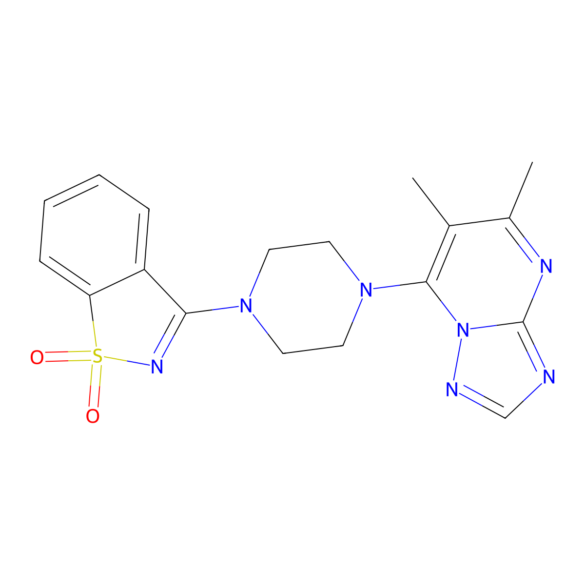 3-(4-{5,6-Dimethyl-[1,2,4]triazolo[1,5-a]pyrimidin-7-yl}piperazin-1-yl)-1lambda6,2-benzothiazole-1,1-dione molecular structure, CAS 2549065-38-3