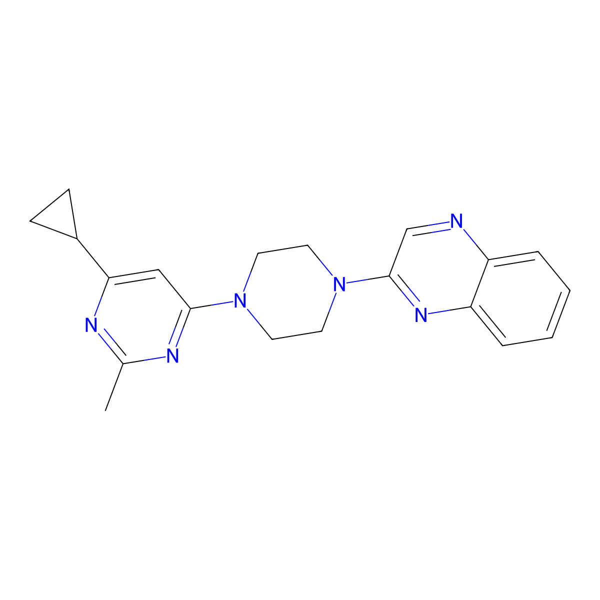 2-[4-(6-Cyclopropyl-2-methylpyrimidin-4-yl)piperazin-1-yl]quinoxaline molecular structure, CAS 2549065-41-8