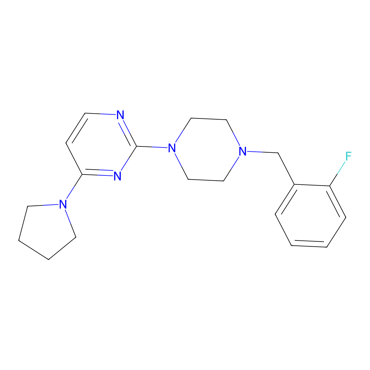 2-{4-[(2-Fluorophenyl)methyl]piperazin-1-yl}-4-(pyrrolidin-1-yl)pyrimidine molecular structure, CAS 2549065-44-1