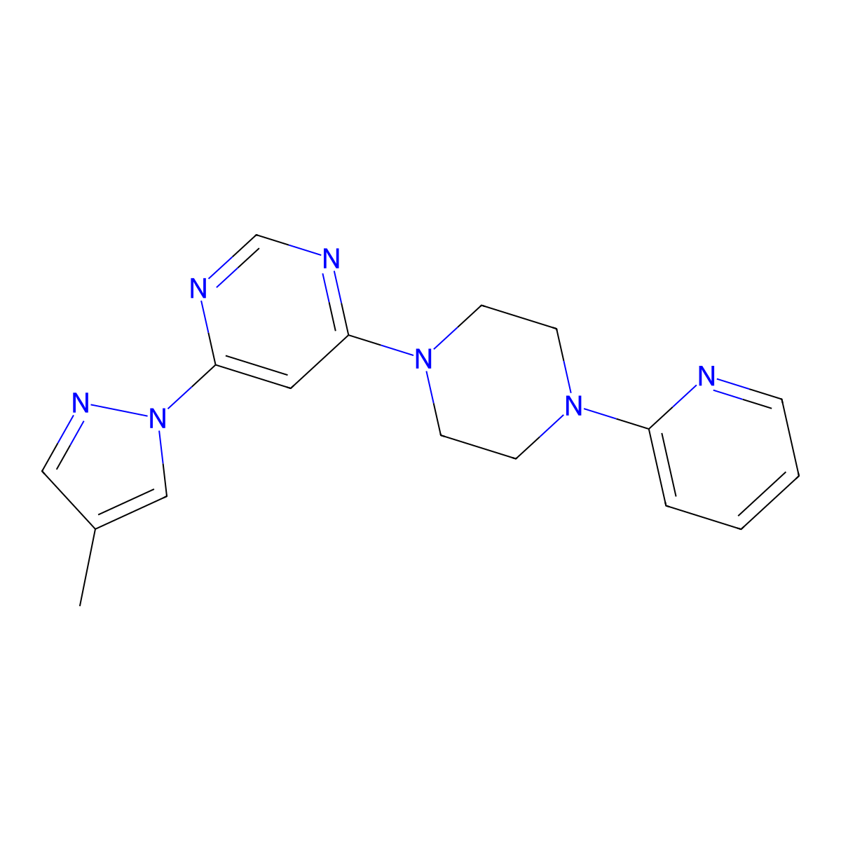 4-(4-methyl-1H-pyrazol-1-yl)-6-[4-(pyridin-2-yl)piperazin-1-yl]pyrimidine molecular structure, CAS 2549065-46-3