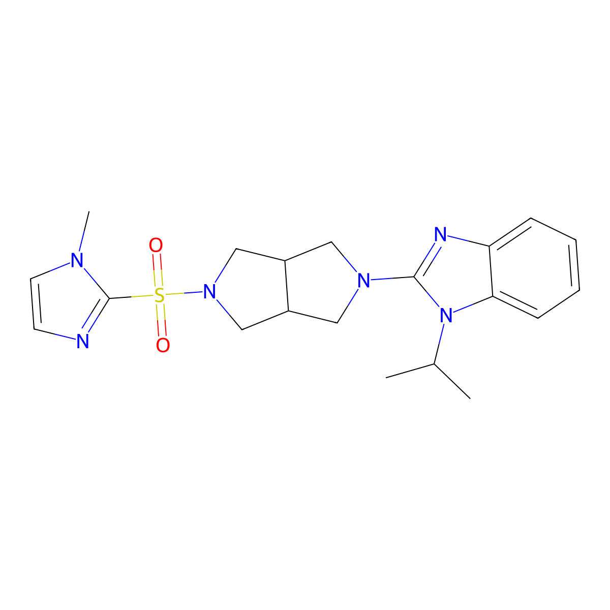 2-{5-[(1-methyl-1H-imidazol-2-yl)sulfonyl]-octahydropyrrolo[3,4-c]pyrrol-2-yl}-1-(propan-2-yl)-1H-1,3-benzodiazole molecular structure, CAS 2549065-47-4