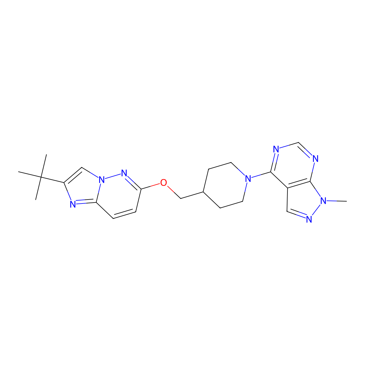 4-[({2-tert-butylimidazo[1,2-b]pyridazin-6-yl}oxy)methyl]-1-{1-methyl-1H-pyrazolo[3,4-d]pyrimidin-4-yl}piperidine molecular structure, CAS 2549065-50-9