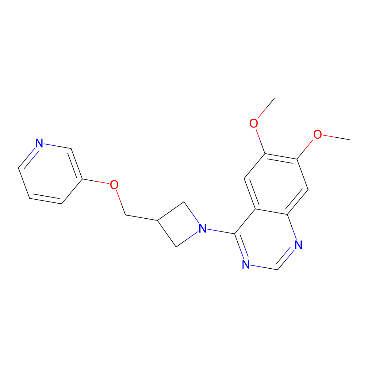 6,7-Dimethoxy-4-{3-[(pyridin-3-yloxy)methyl]azetidin-1-yl}quinazoline molecular structure, CAS 2549065-52-1