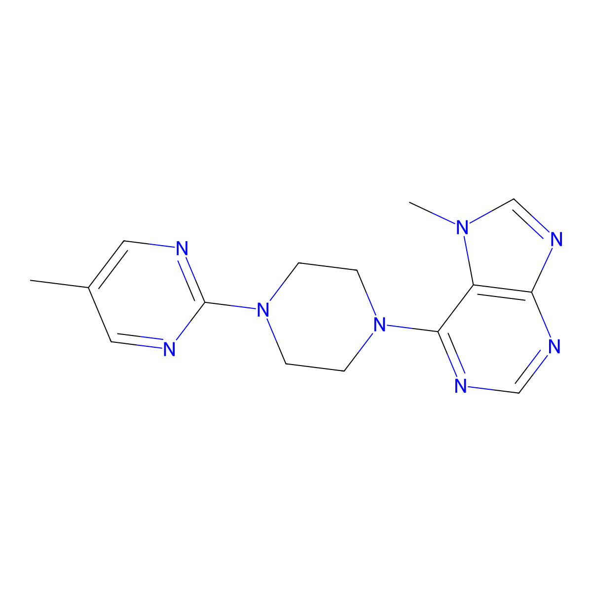 7-methyl-6-[4-(5-methylpyrimidin-2-yl)piperazin-1-yl]-7H-purine molecular structure, CAS 2549065-53-2