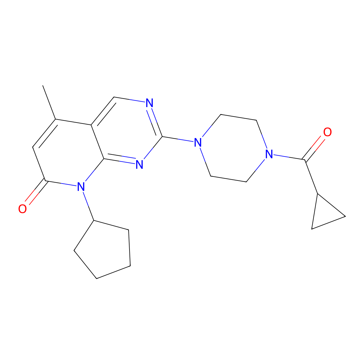 8-cyclopentyl-2-(4-cyclopropanecarbonylpiperazin-1-yl)-5-methyl-7H,8H-pyrido[2,3-d]pyrimidin-7-one molecular structure, CAS 2549065-54-3