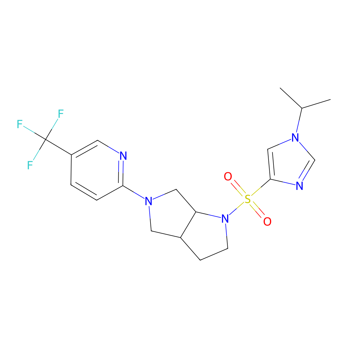 2-(1-{[1-(propan-2-yl)-1H-imidazol-4-yl]sulfonyl}-octahydropyrrolo[2,3-c]pyrrol-5-yl)-5-(trifluoromethyl)pyridine molecular structure, CAS 2549065-55-4